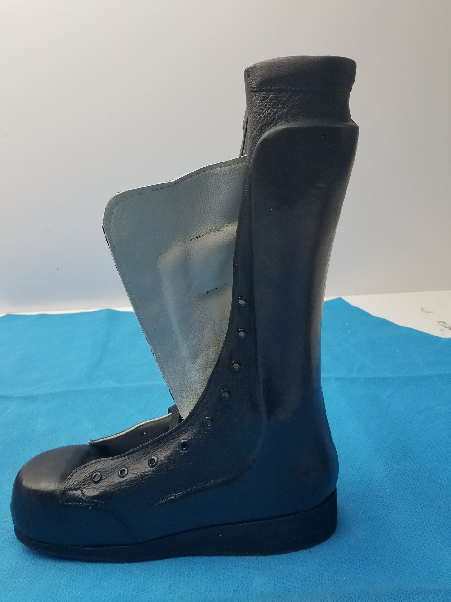 Custom Leather Orthopedic AFO Braced Boot Shell Right Foot Black