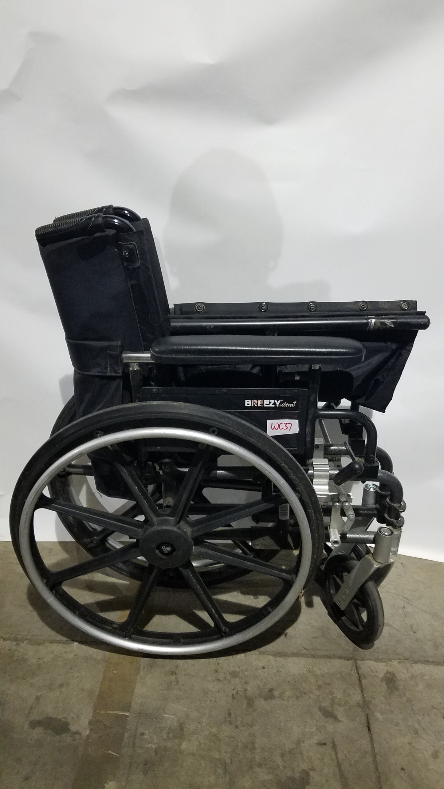 Breezy Folding Manual Wheelchair - Lightweight Black Padded Comfort Seat