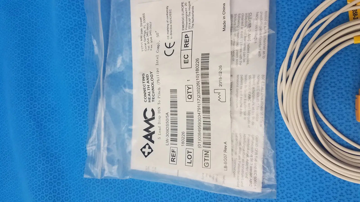 AMC 5-Lead GRPD Disposable ECG Cable – GE Multi-Link to Pinch Shielded 50’’