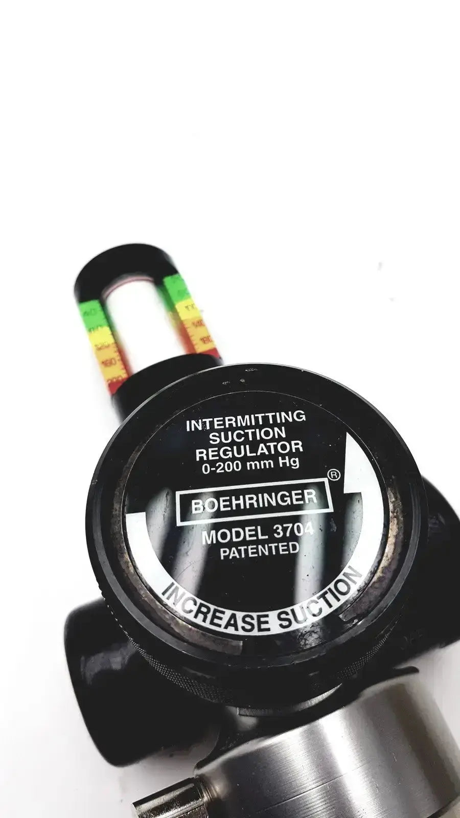 Black boehringer 3704 platinum series intermittent suction regulator with color-coded pressure gauge and metallic accents