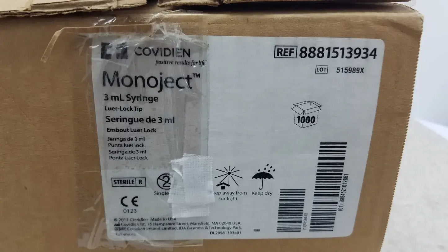 Case of 1000 Covidien Monoject 8881513934 3ml Syriinge - Syringe