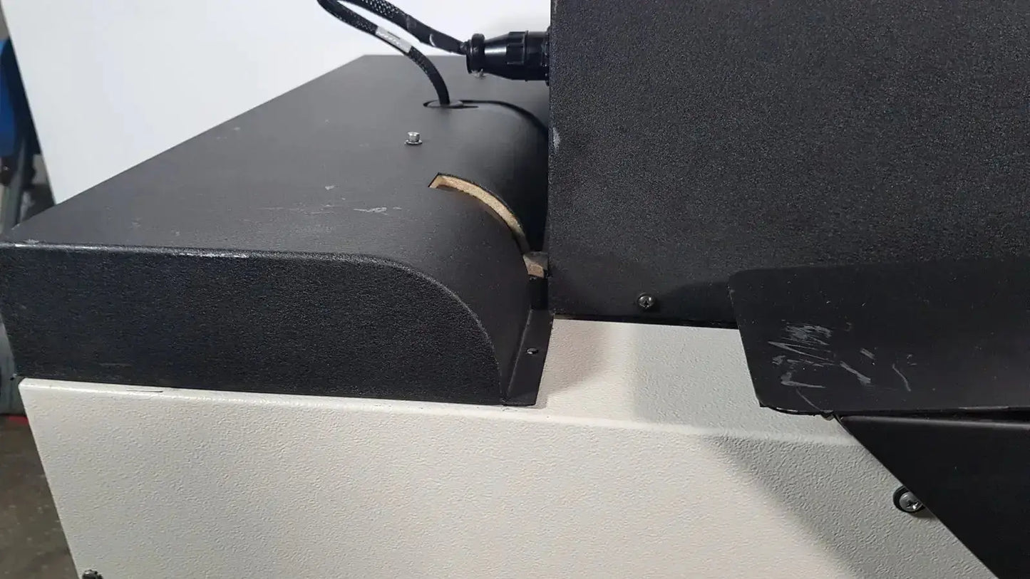 Black textured top panel of excellent spex 6850 freezer mill used for biomedical evaluation and hospital surplus processing