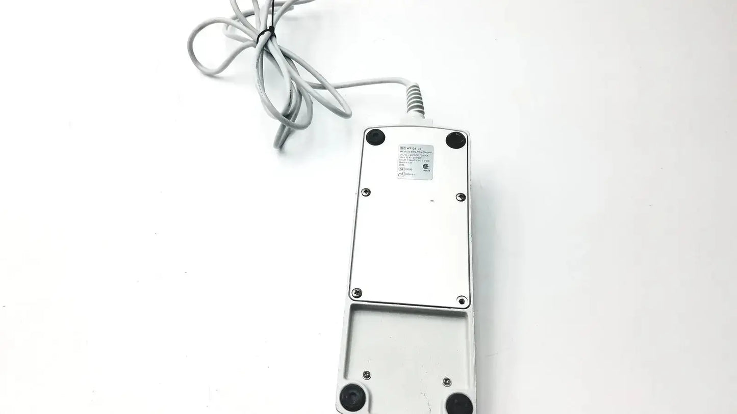 Footswitch w7102106 silver rectangular pedal with coiled power cable and black rubber feet used medical equipment for sale