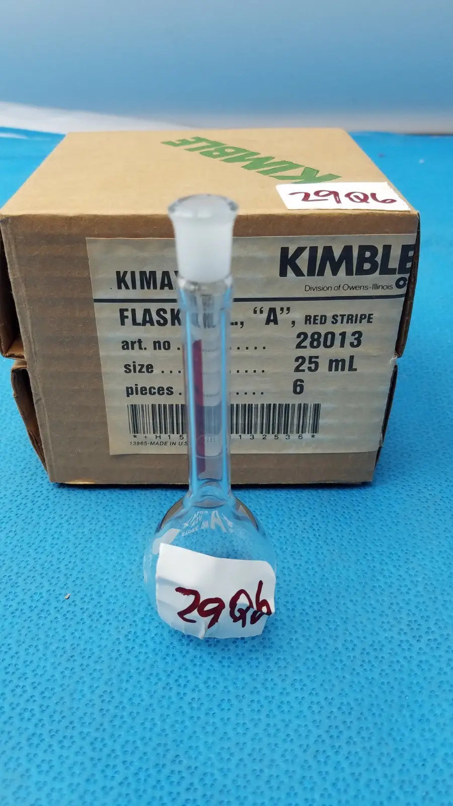 KIMAX 25mL Class A TC Glass Volumetric Flask w/ #9 Ground Stopper