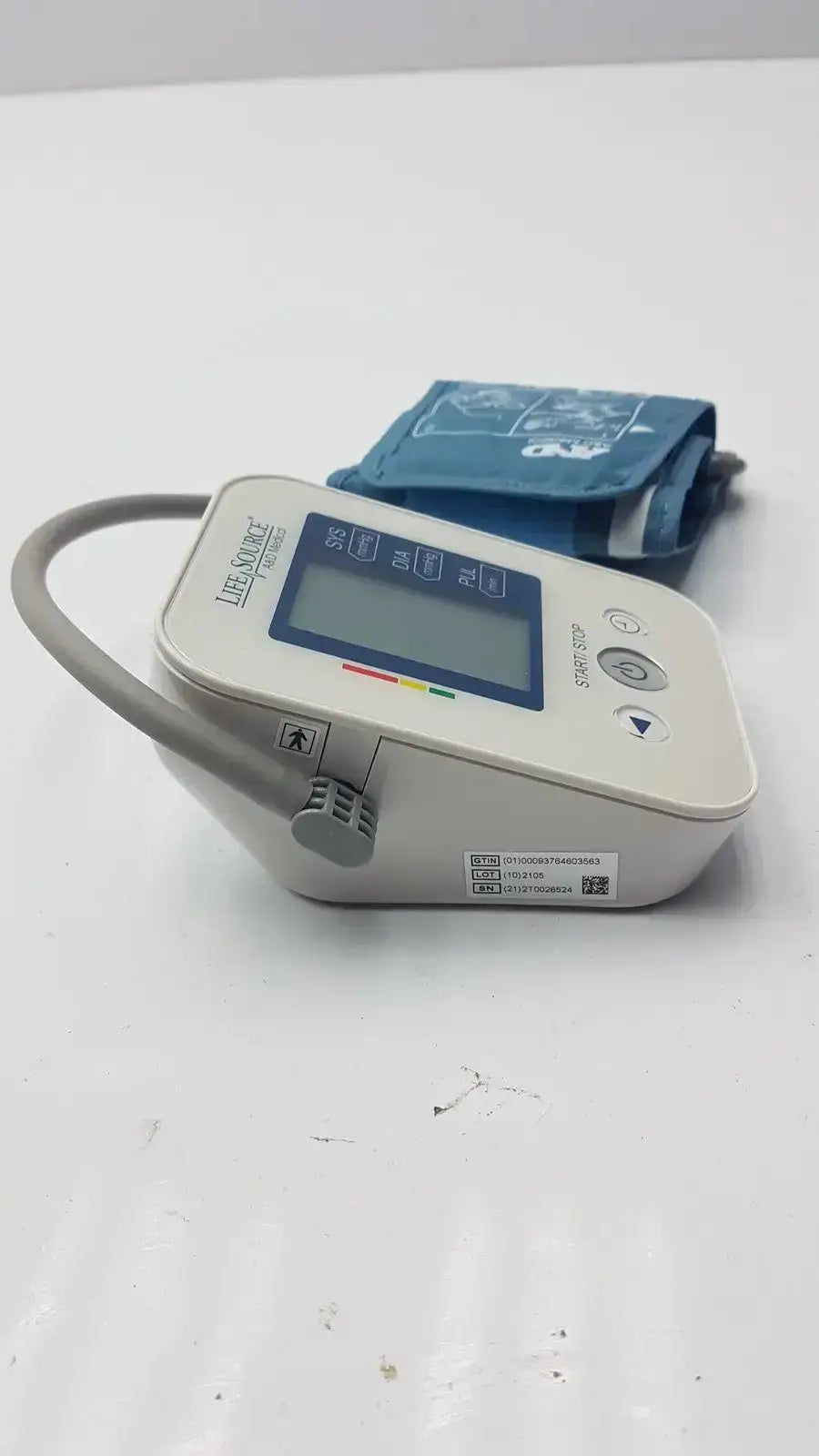 LifeSource A&D Medical digital blood pressure monitor UA-651S-AC cream color with blue inflatable cuff for medical use
