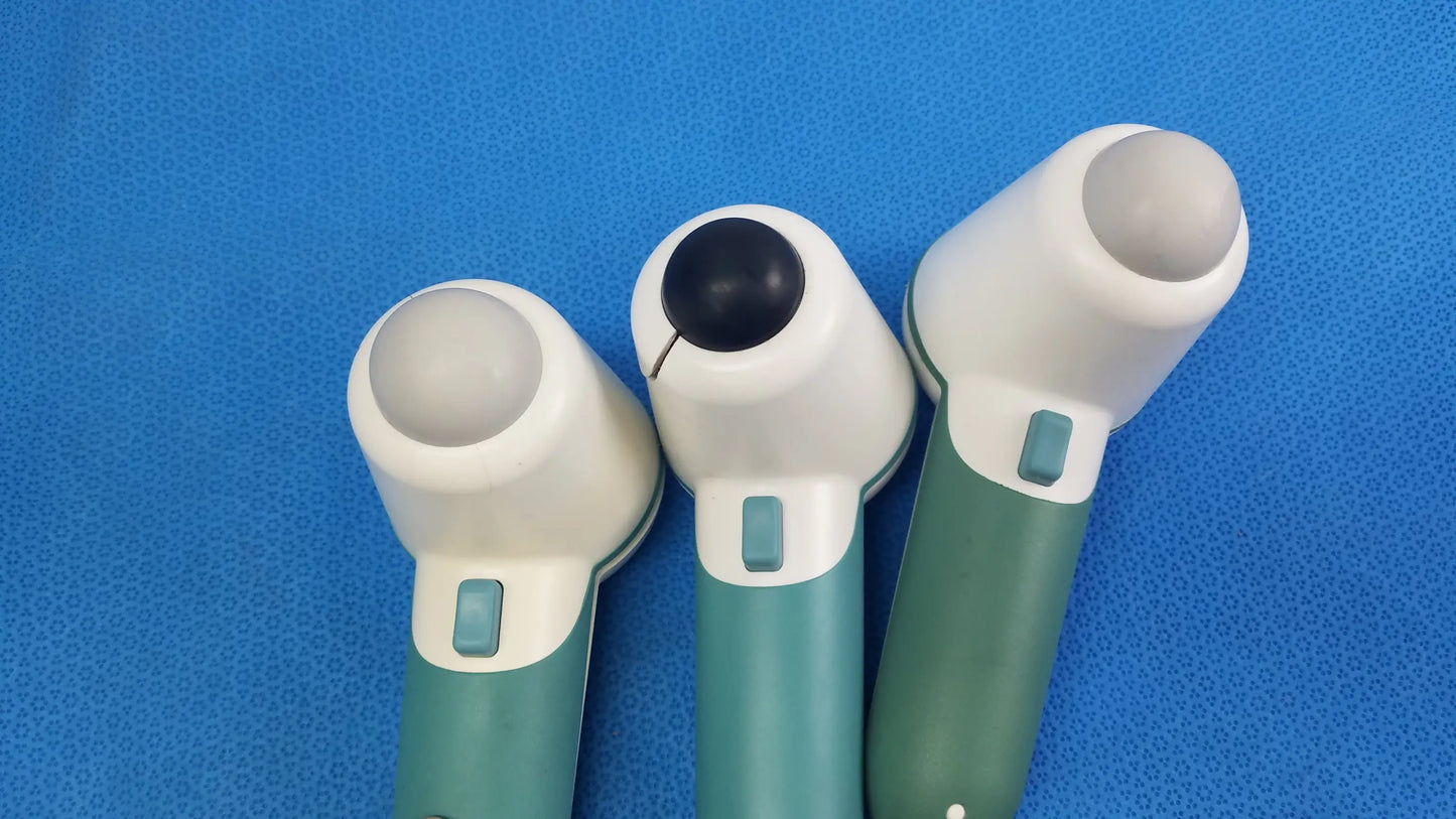 Lot of 3 verathon bladderscan medical equipment probes with teal and white bodies featuring distinct reuse medical equipment tips