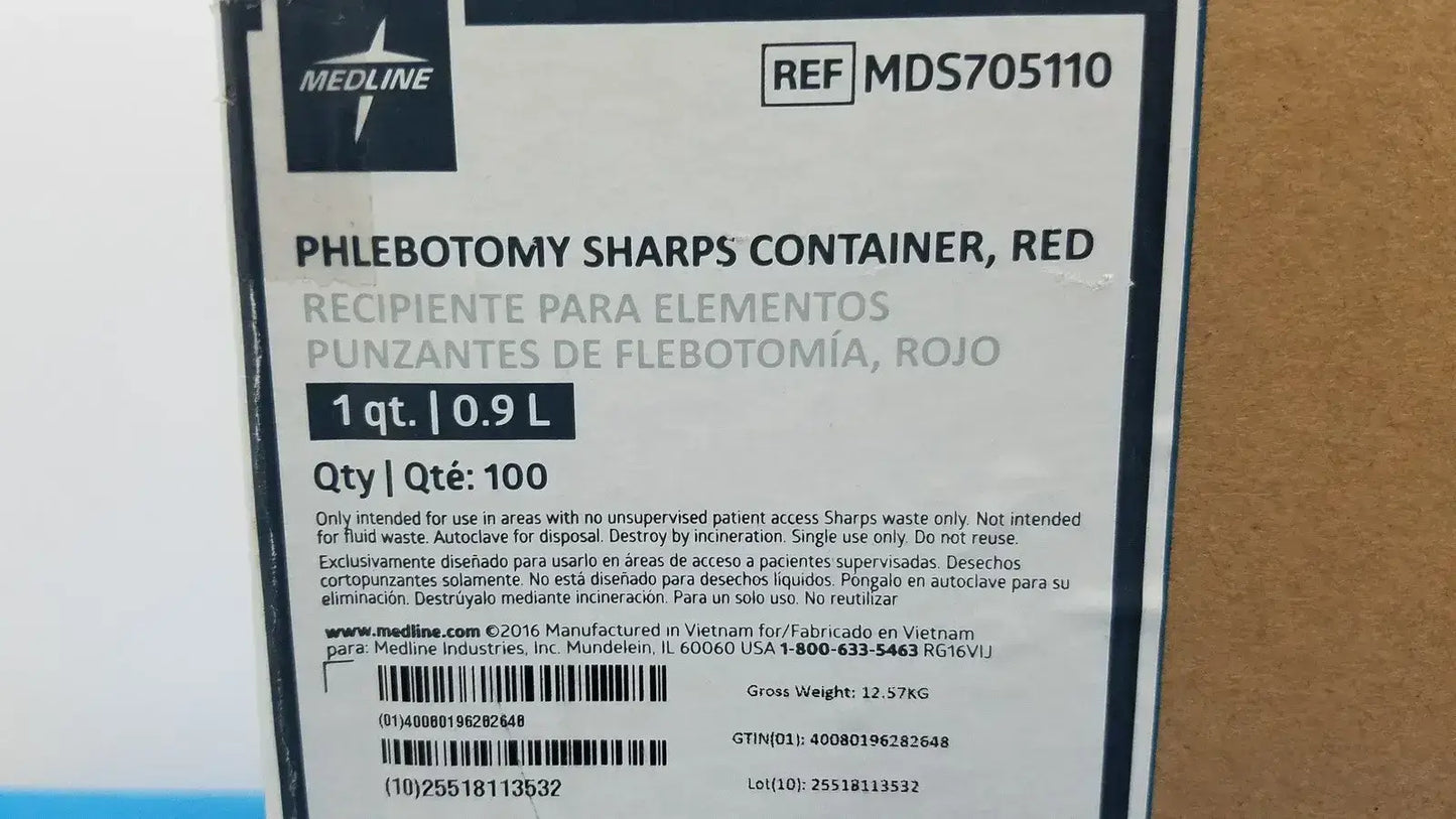 Medline MDS805110 Phlebotomy Sharps Container Red