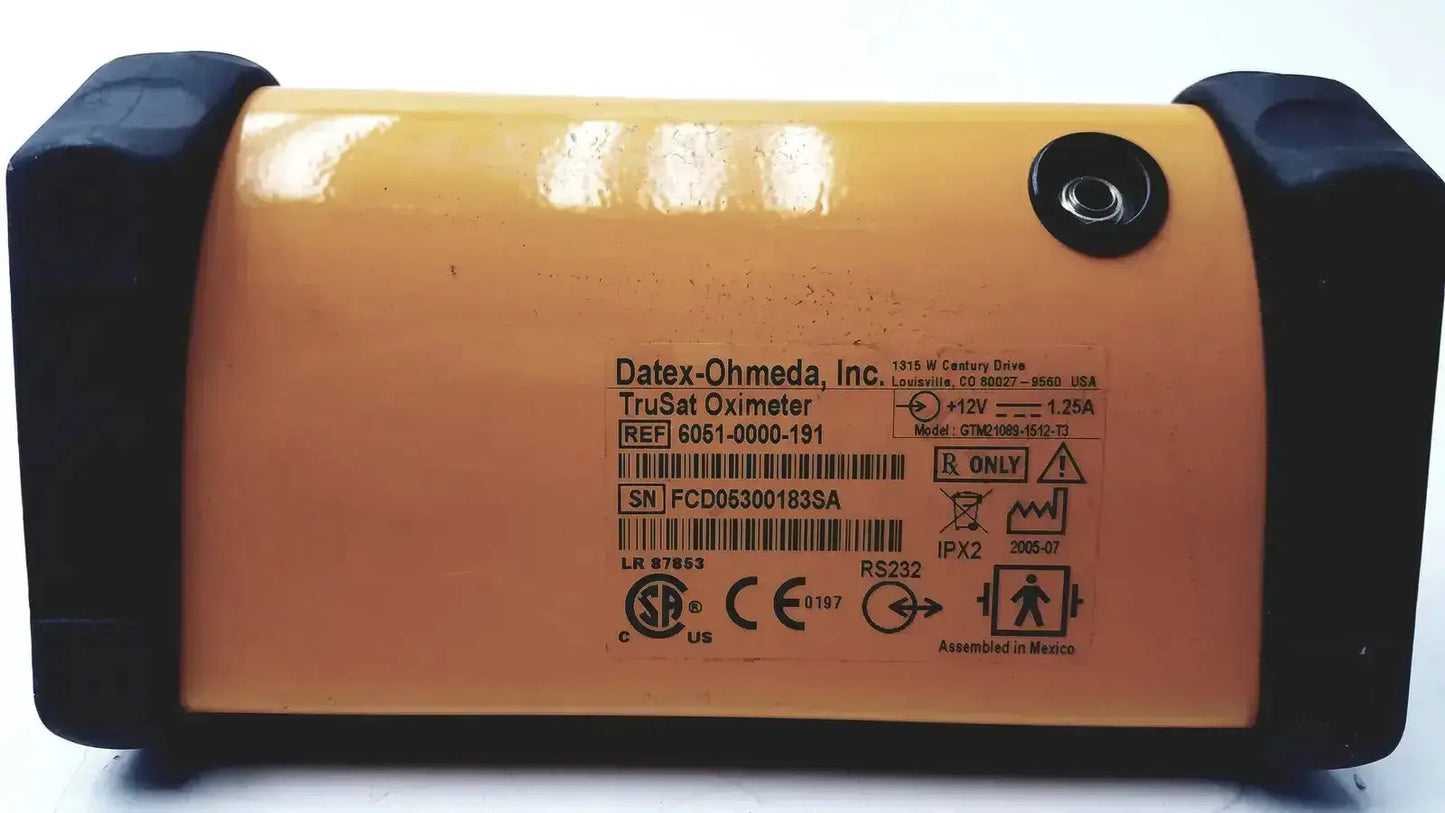 Yellow and black ohmeda trusat trusignal enhance sp02 oximeter with glossy finish for accurate oxygen monitoring