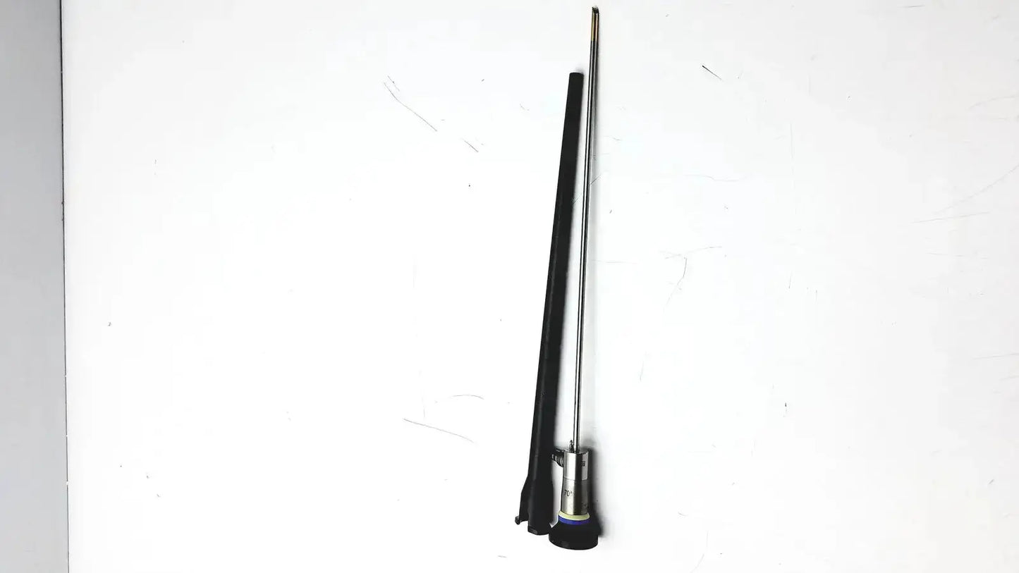 Black and silver olympus a22003a rigid endoscope with flexible tube and articulated tip for precise medical use