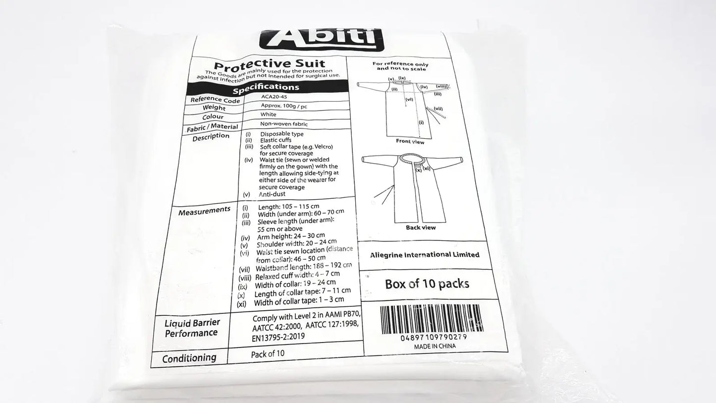 Pack of 10 Abiti Level 2 Isolation Gown Protective Suit ACA20-45