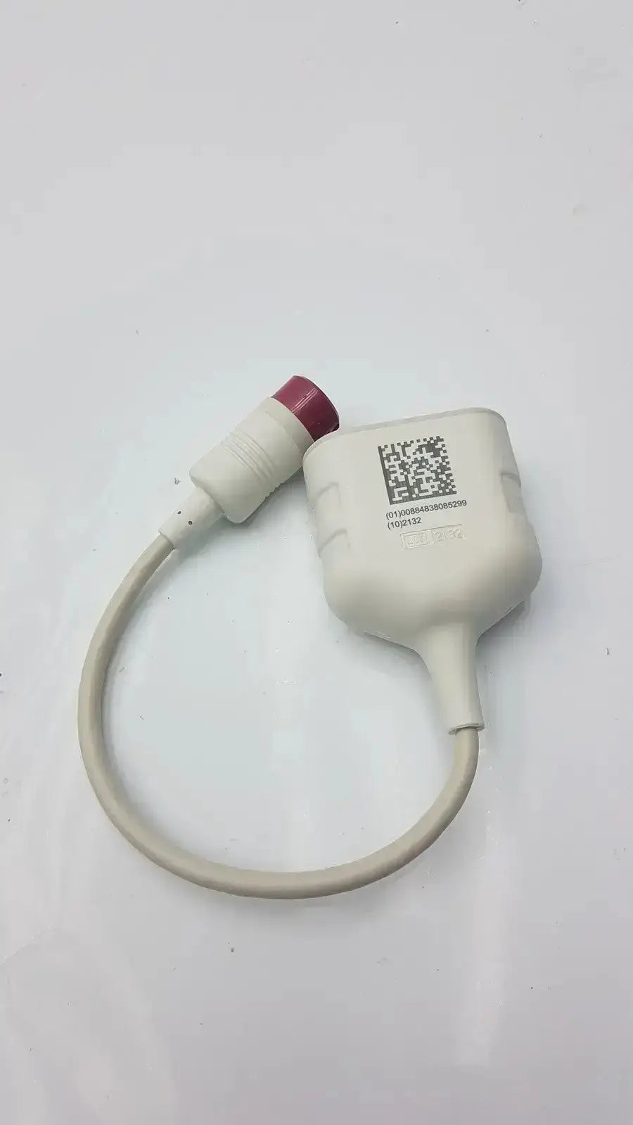 White philips ref 989803199741 dual invasive blood pressure ibp adapter cable with red-tipped connector and qr code label