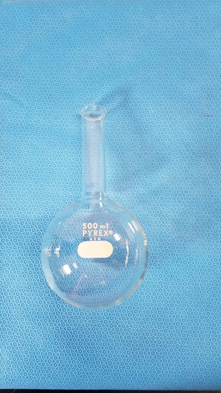 PYREX 500mL Glass Short Ring Neck Round Bottom Boiling Flask Lab