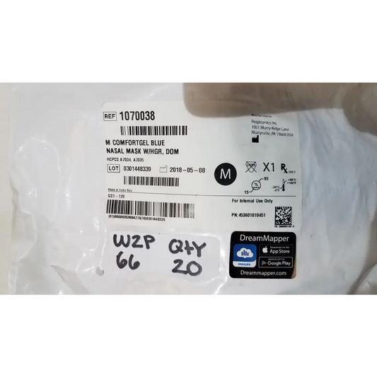 Respironics M ComfortGel Blue Nasal Mask 1070038 Medium W/HGR DOM CPAP