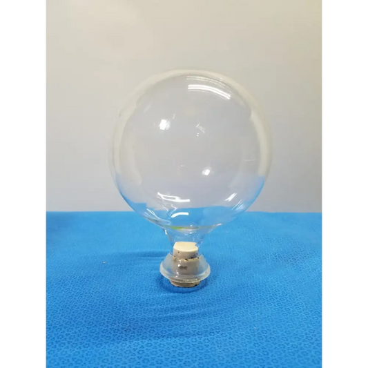 Clear glass bulb with a cork stopper and transparent base.