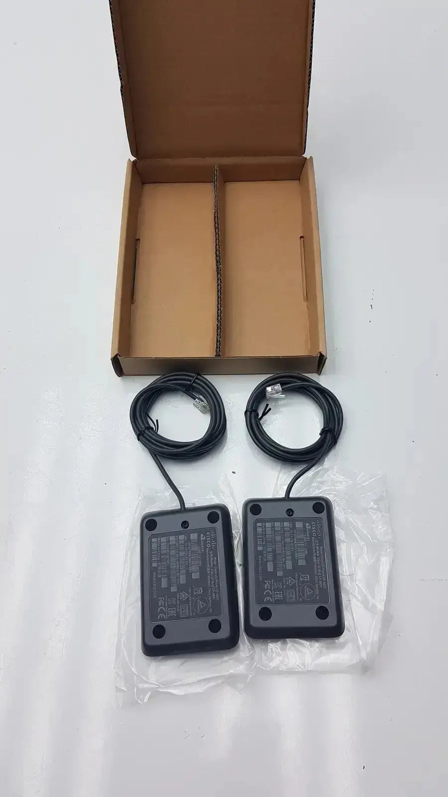 Set of 2 black cisco uc phone cp-8831 conference phone microphones with coiled cables and rj45 connectors hospital surplus