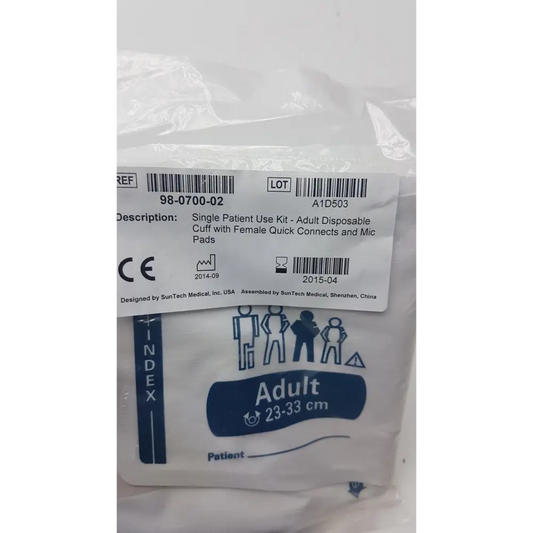 SunTech Medical Single Patient Use Kit Disposable Blood Pressure Cuff 98-0700-02