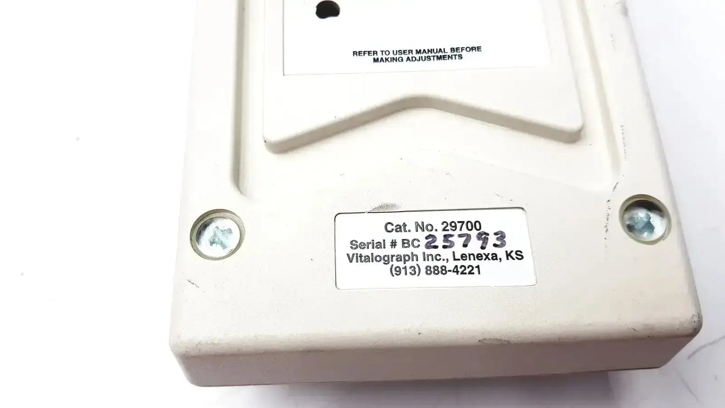 Off-white vitalograph breathco plastic carbon monoxide monitor for smoking cessation with labeled device 29700