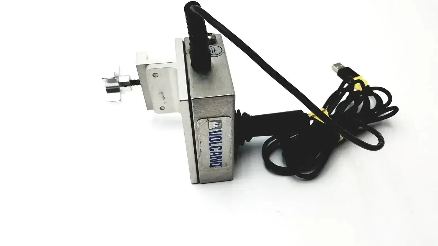 Silver metallic volcanic s5i force gauge with black coiled cable and USB connector for s5iGE controller joystick
