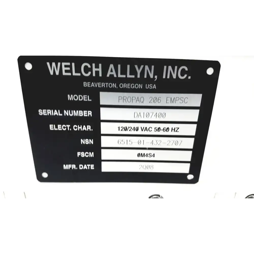 Welch Allyn PROPAQ Encore 206 EL EMPSC Vital Signs Patient Monitor Kit