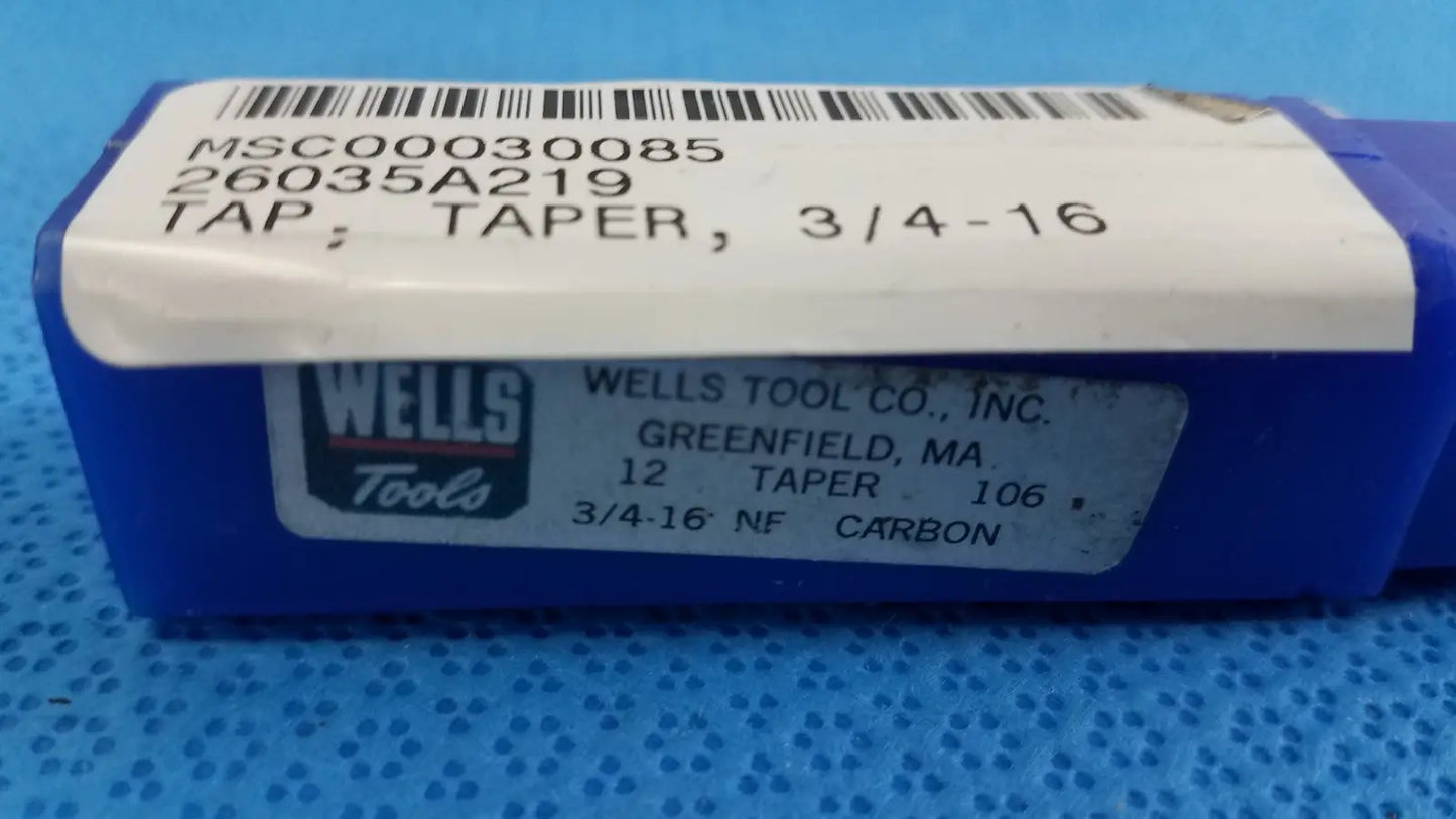 Wells Tools 3/4"-16 NF Taper Tap – High-Carbon Steel, USA-Made