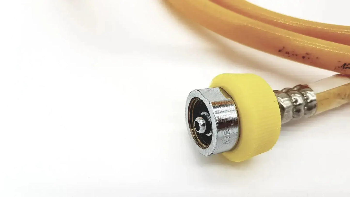 Yellow hose air print lot 08-12 metal gas hose connector with yellow rubber coating and silver fitting