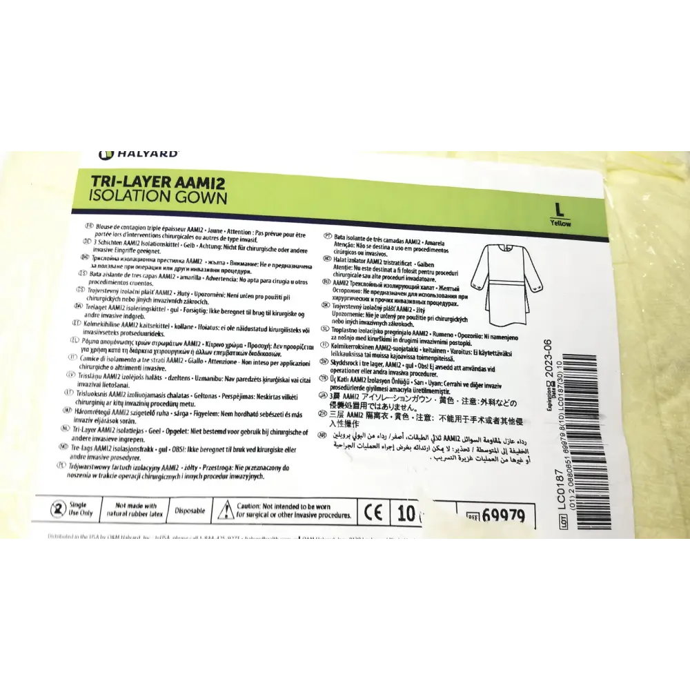 100 Count Case Halyard Tri Layer AAMi 2 Isolation Gown Size L - of 6