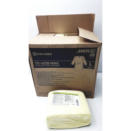 100 Count Case Halyard Tri Layer AAMi 2 Isolation Gown Size L - of 6