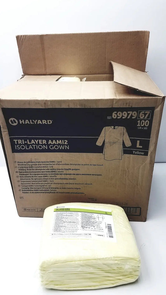 100 Count Case Halyard Tri Layer AAMi 2 Isolation Gown Size L - of 6