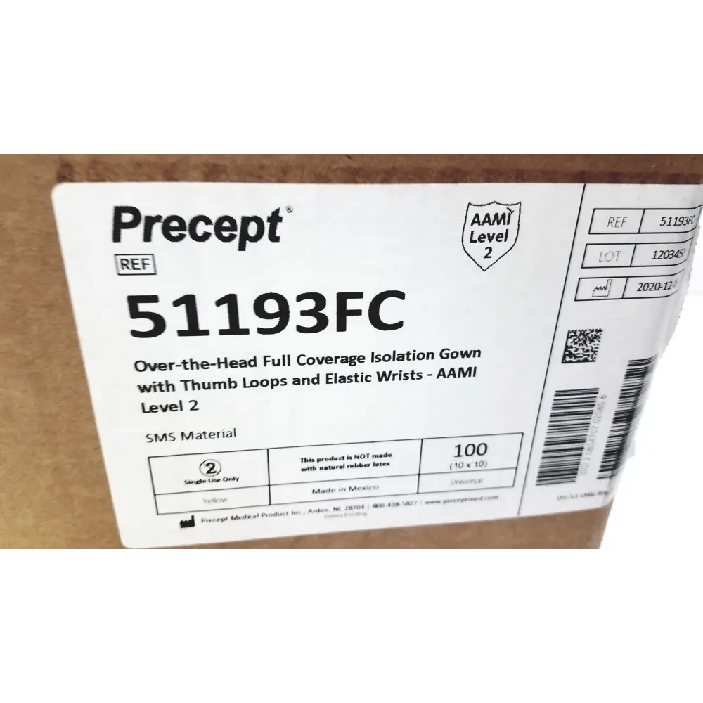 100 Count Precept Medical Isolation Gowns Over-the-Head Gown 51193FC