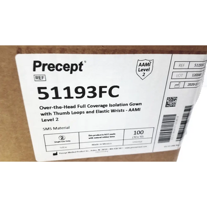 100 Count Precept Medical Isolation Gowns Over-the-Head Gown 51193FC