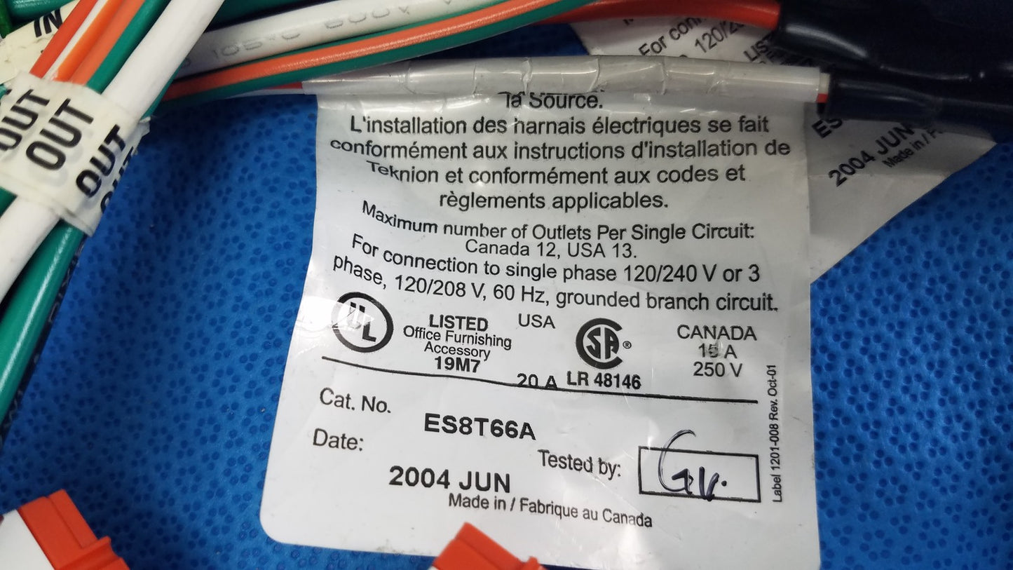 Teknion ES8T66A 8-Wire Circuit Power Harness Office Cubicle Wiring