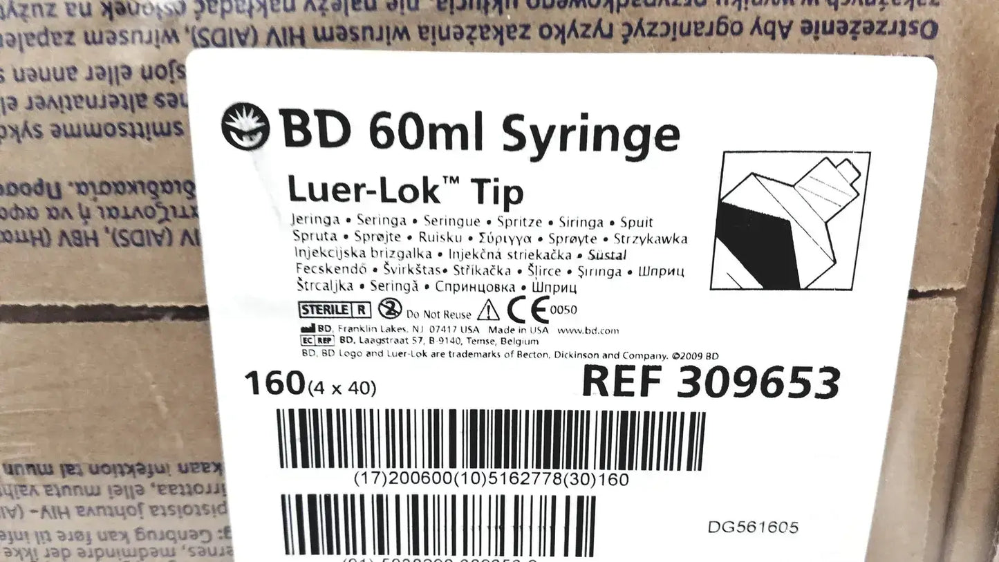 160 Piece (4x40) BD 60ml Syriinge Luer-Lok Tip Ref 309653 - Syringes
