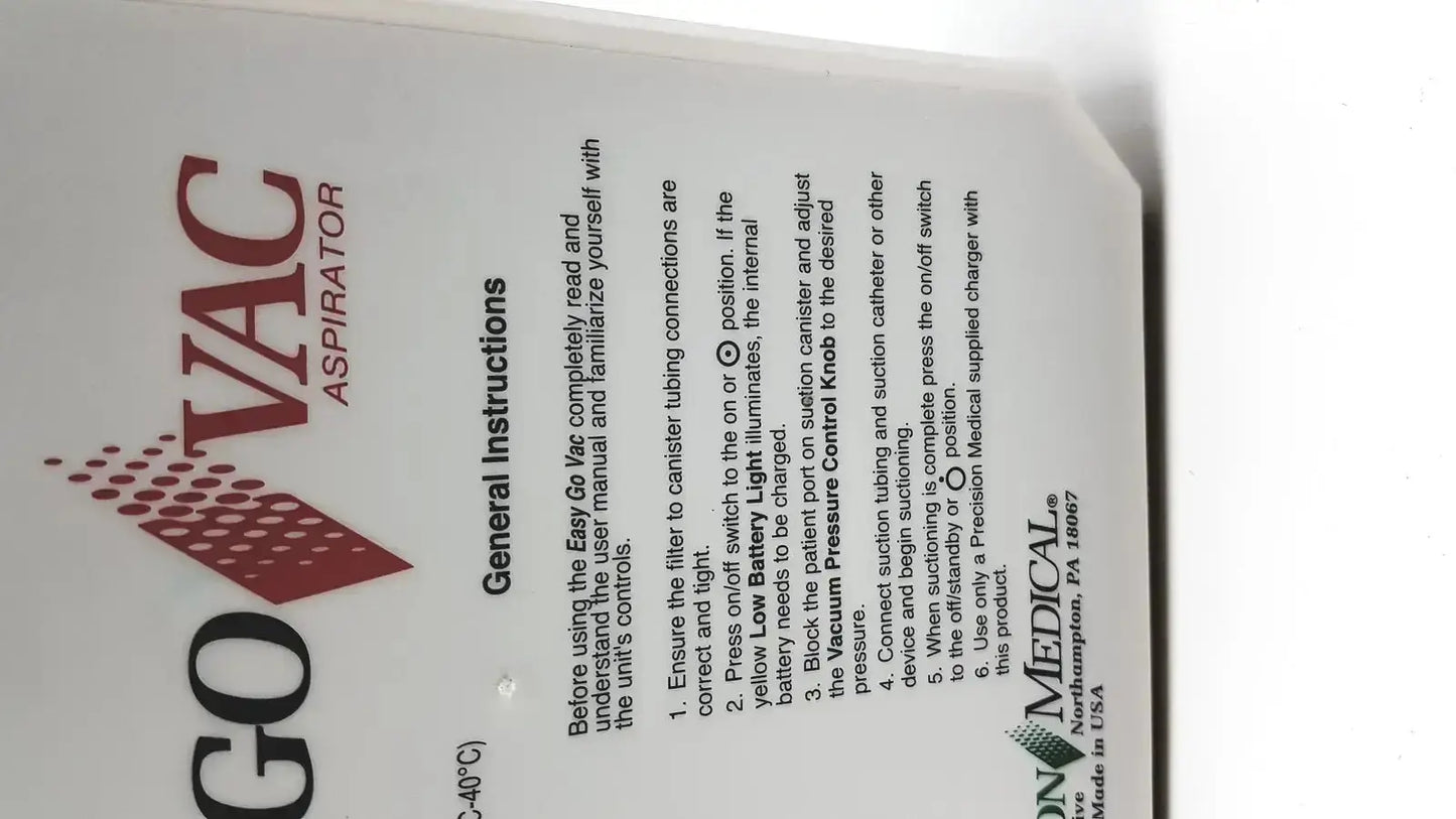 White paper instruction manual for 2011 precision medical easy go vac aspirator by precision medical for medical easy use