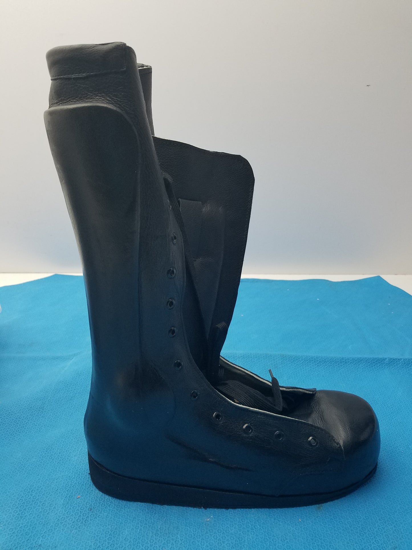 Custom Leather Orthopedic AFO Braced Boot Shell  Right Foot Black