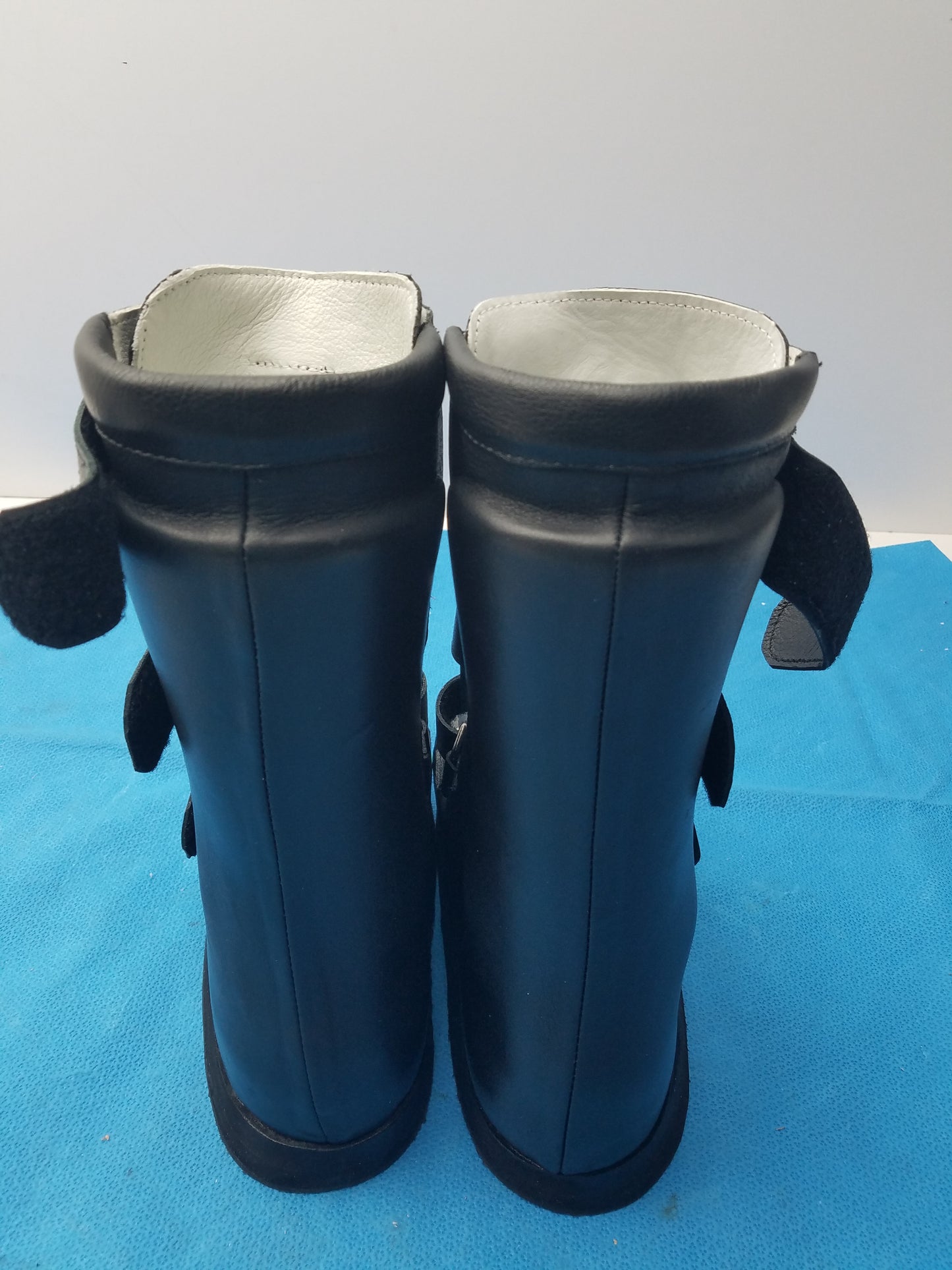 Custom Orthopedic AFO Medical Boots Black Leather Multi Strap Support Shoes Pair