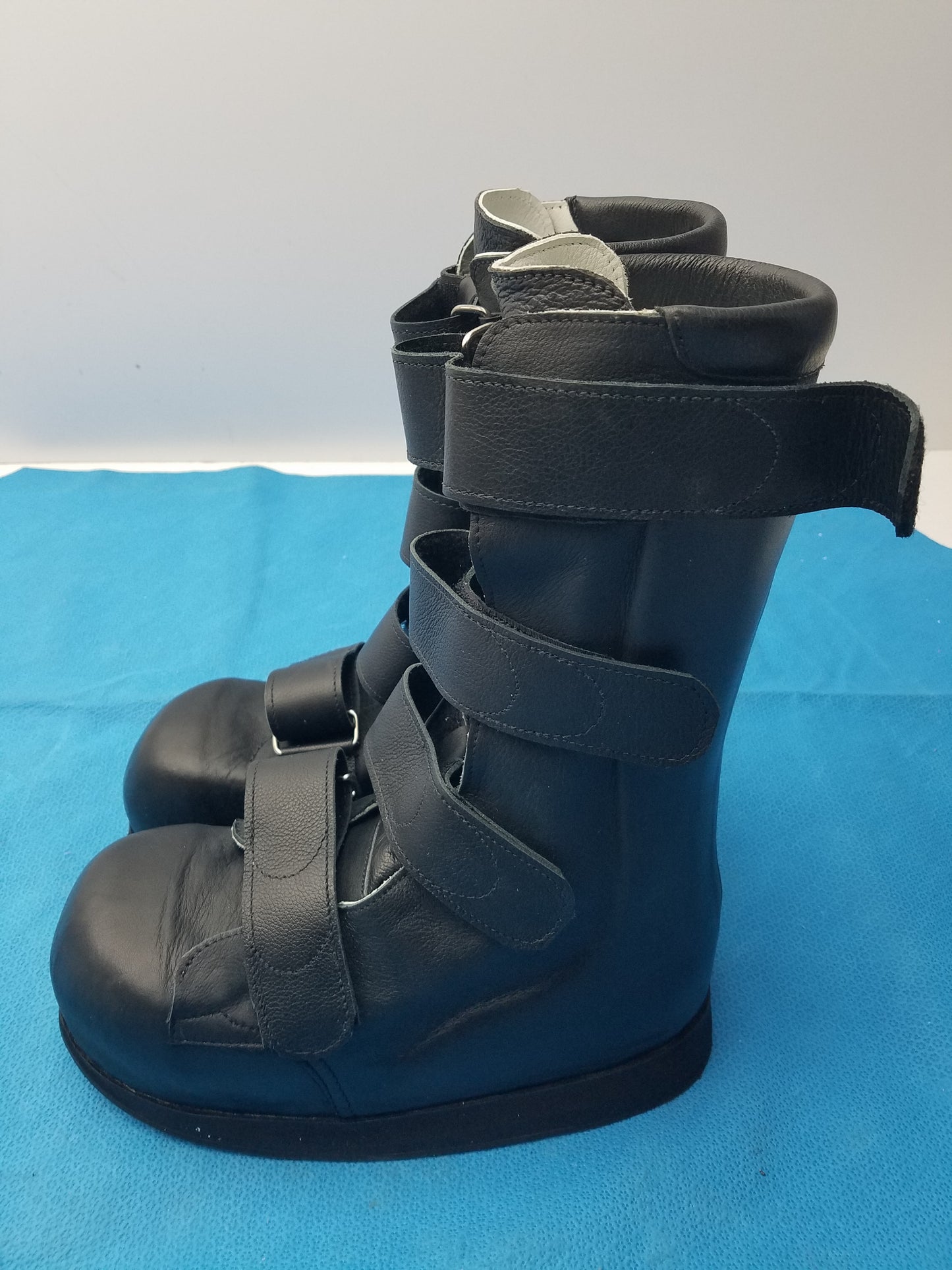 Custom Orthopedic AFO Medical Boots Black Leather Multi Strap Support Shoes Pair