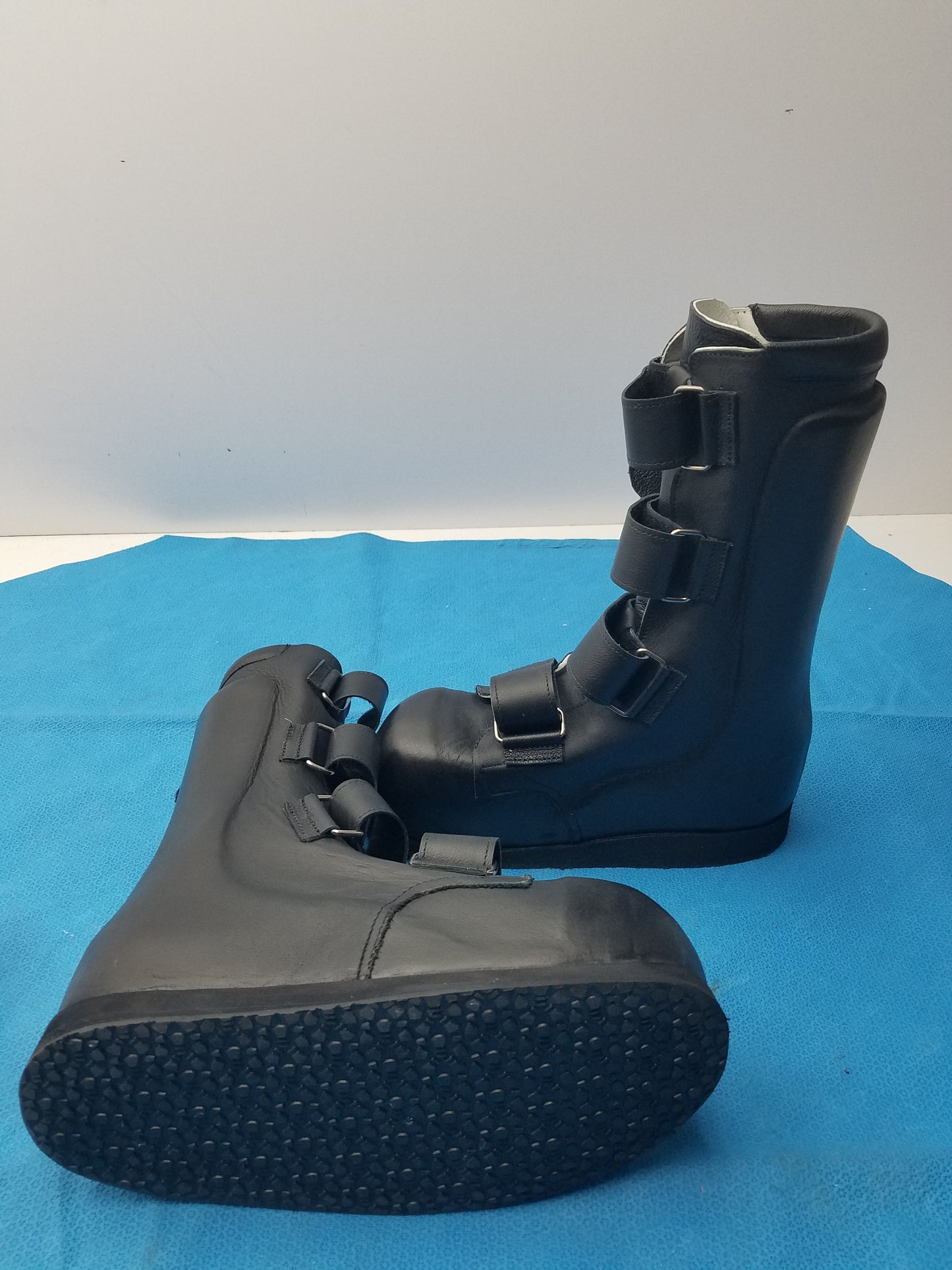 Custom Orthopedic AFO Medical Boots Black Leather Multi Strap Support Shoes Pair