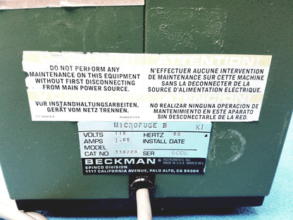Beckman Microfuge B Laboratory Centrifuge 338720
