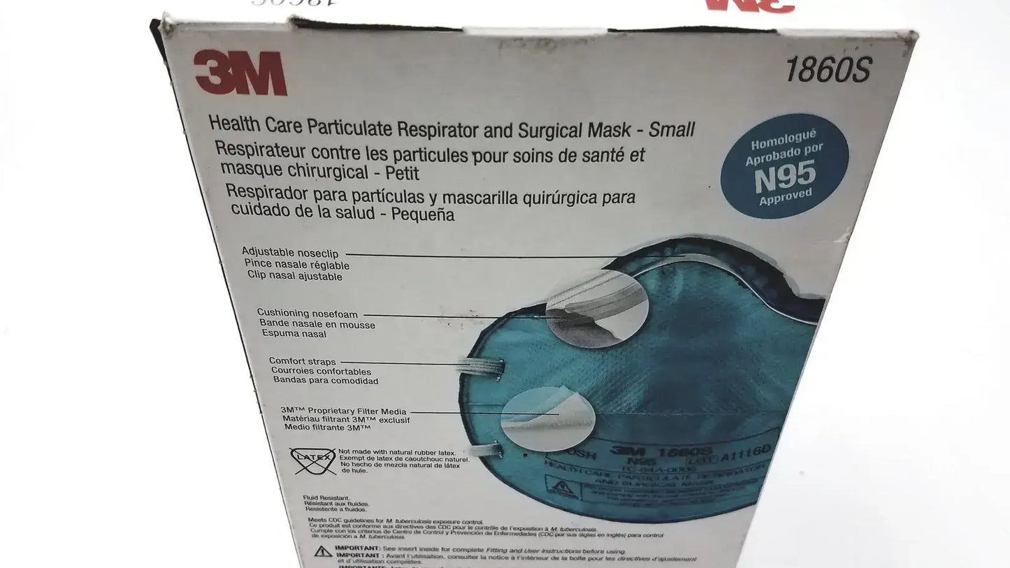 3M 1860S Small Health Care Particulate Respirator and Surgical Mask Exp 10-2026 - N95