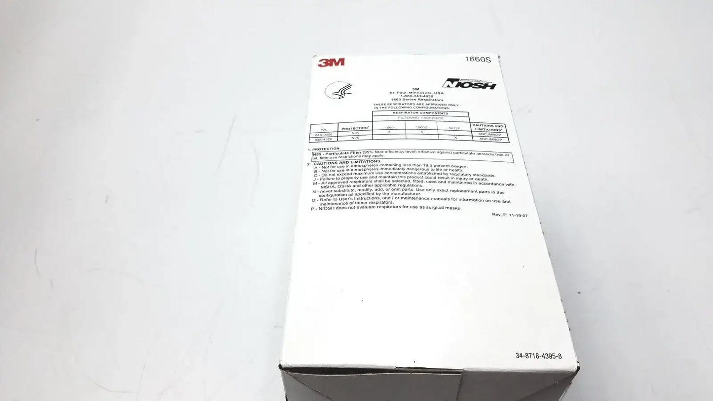 3M 1860S Small Health Care Particulate Respirator and Surgical Mask Exp 10-2026 - N95