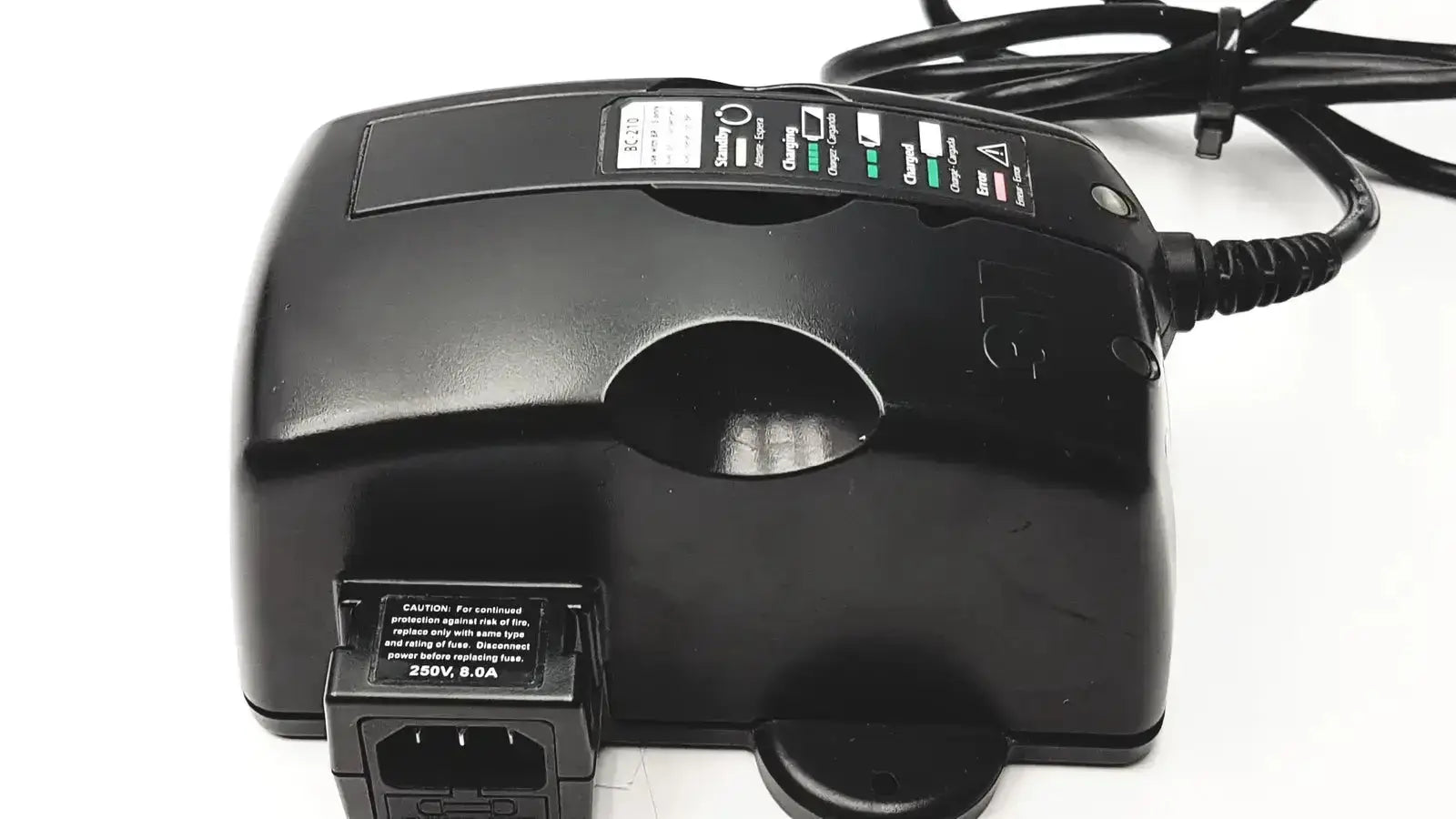 Black plastic 3m bc-100 smart battery charger power base with multiple charging ports and indicator lights
