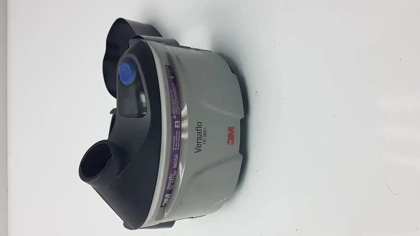 Gray and black 3m versaflo tr-301n+ respirator with blue filter cap for tr-300n+ powered air purifying respirator