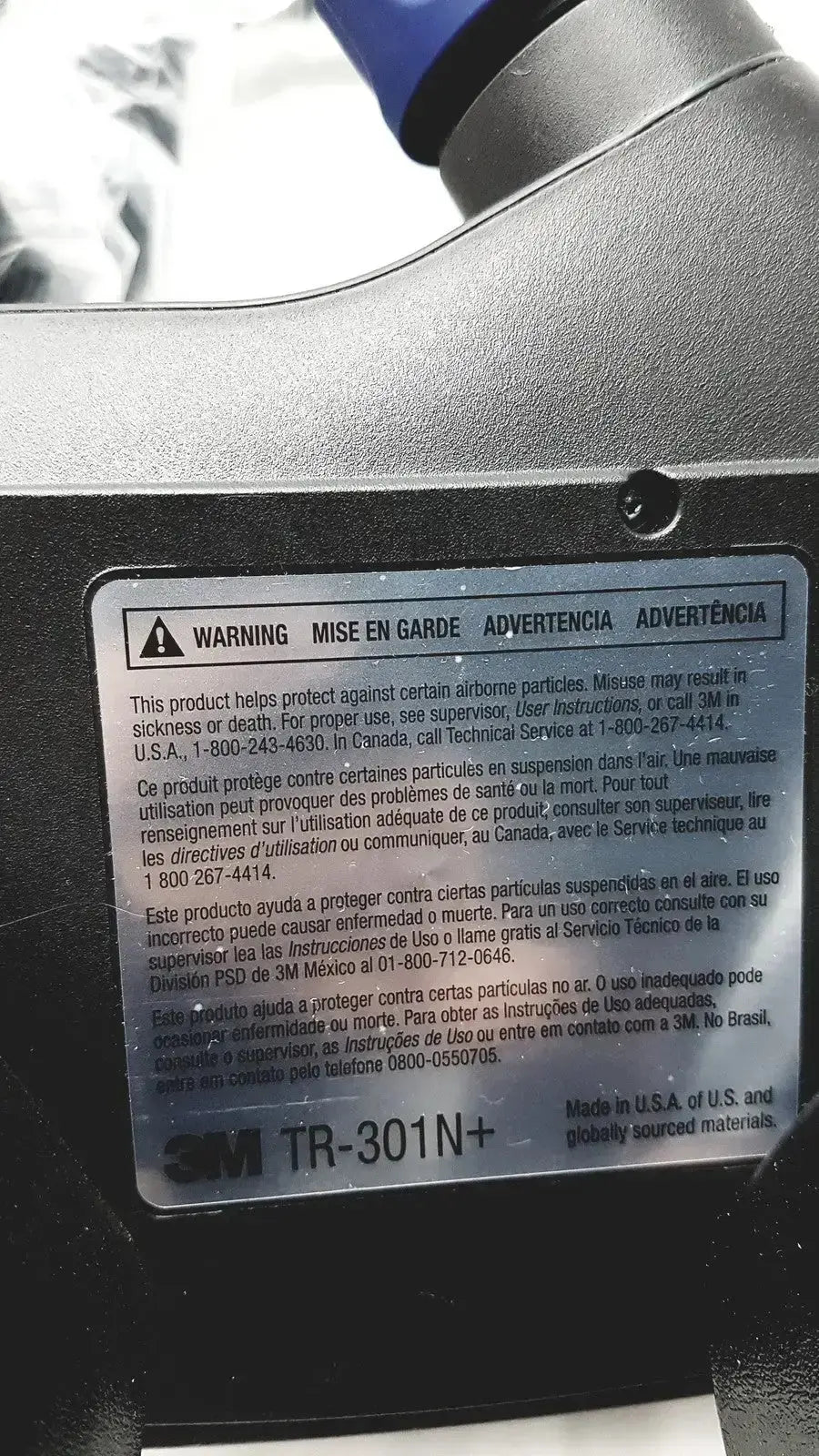 Black 3m versaflo tr-300+ air purifier filter with multilingual warning label for buy used medical equipment use