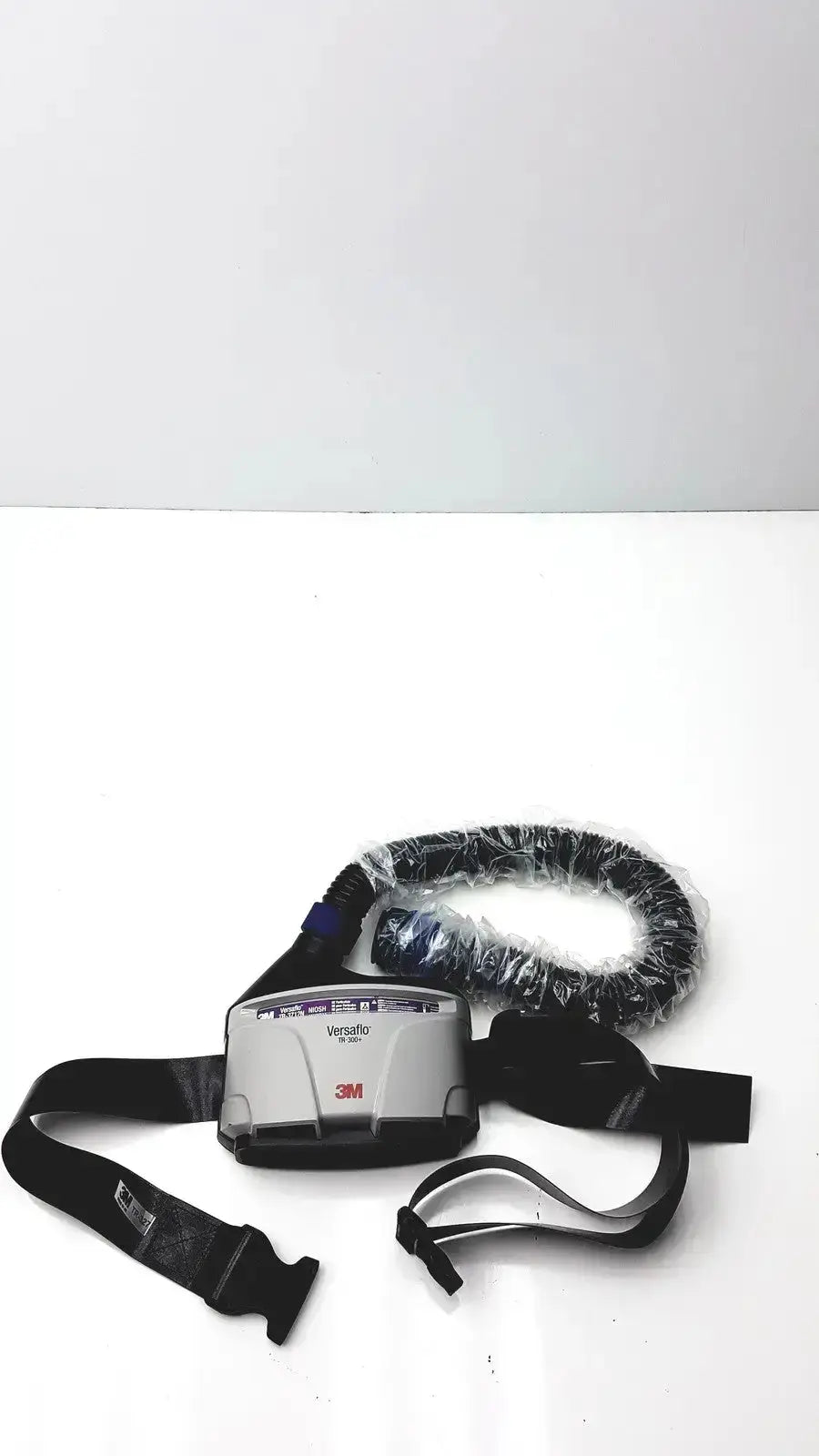Gray and black 3m versaflo tr-300+ woundcare respiratory mask with adjustable straps for buy used medical equipment