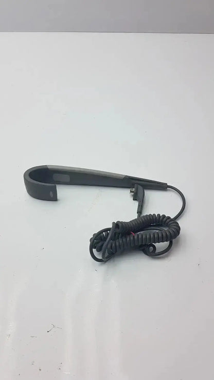 Black coiled 4-button handset with curved earpiece and flexible cable for arjo lift model g-bbde2-30n