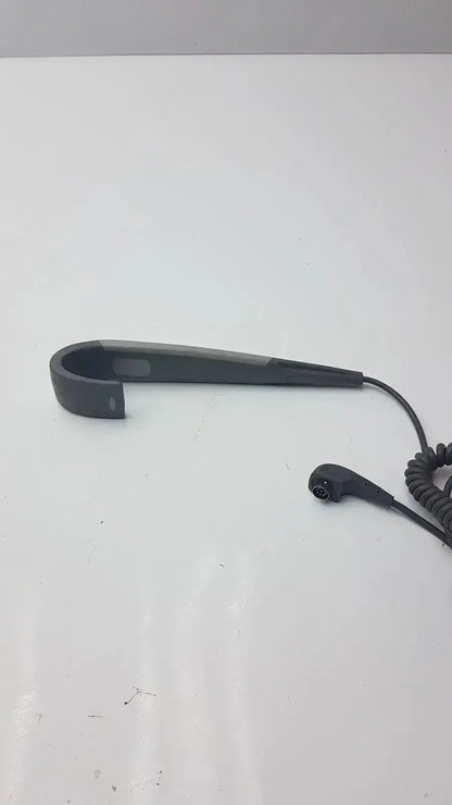 Black coiled 4-button handset for arjo lift with sleek curved earpiece and compact microphone attachment g-bbde2-30n