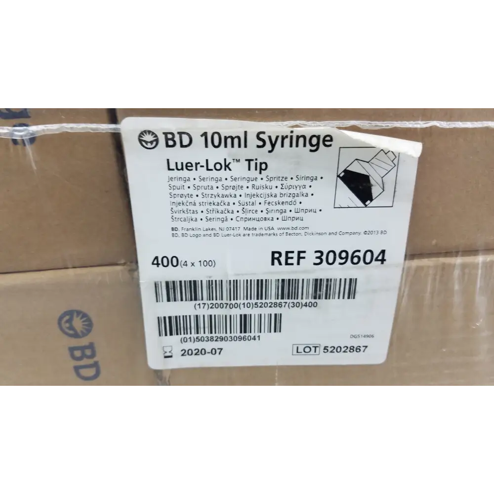 400 (4x100) Piece BD 10ml Syriinge Luer Lok Tip Ref 309604 - Syringes