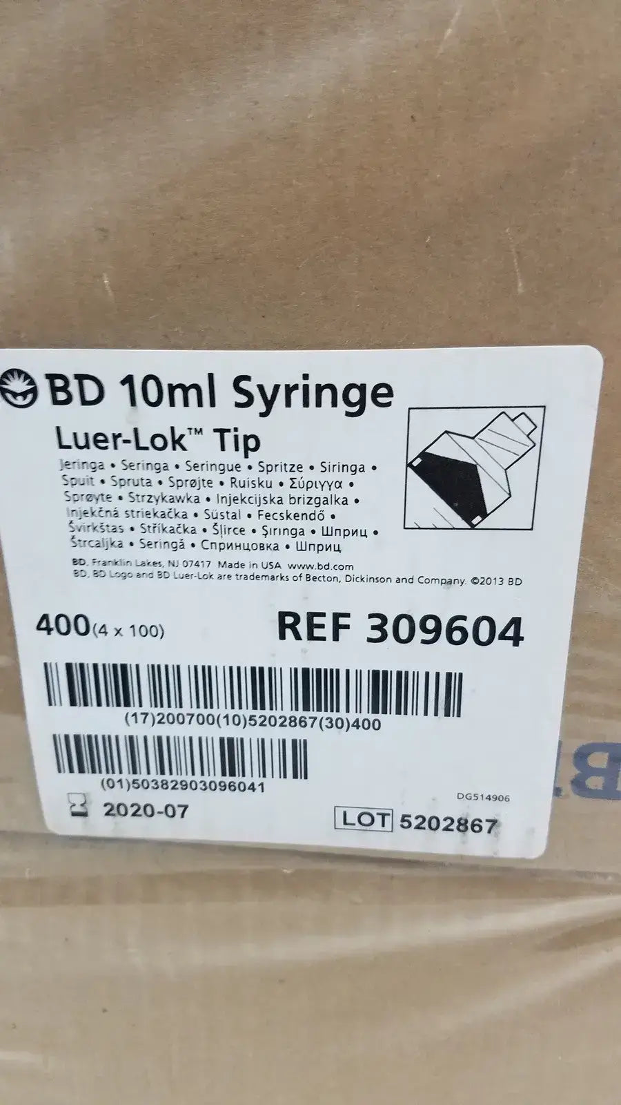 400 (4x100) Piece BD 10ml Syriinge Luer Lok Tip Ref 309604 - Syringes