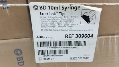 400 (4x100) Piece BD 10ml Syriinge Luer Lok Tip Ref 309604 - Syringes
