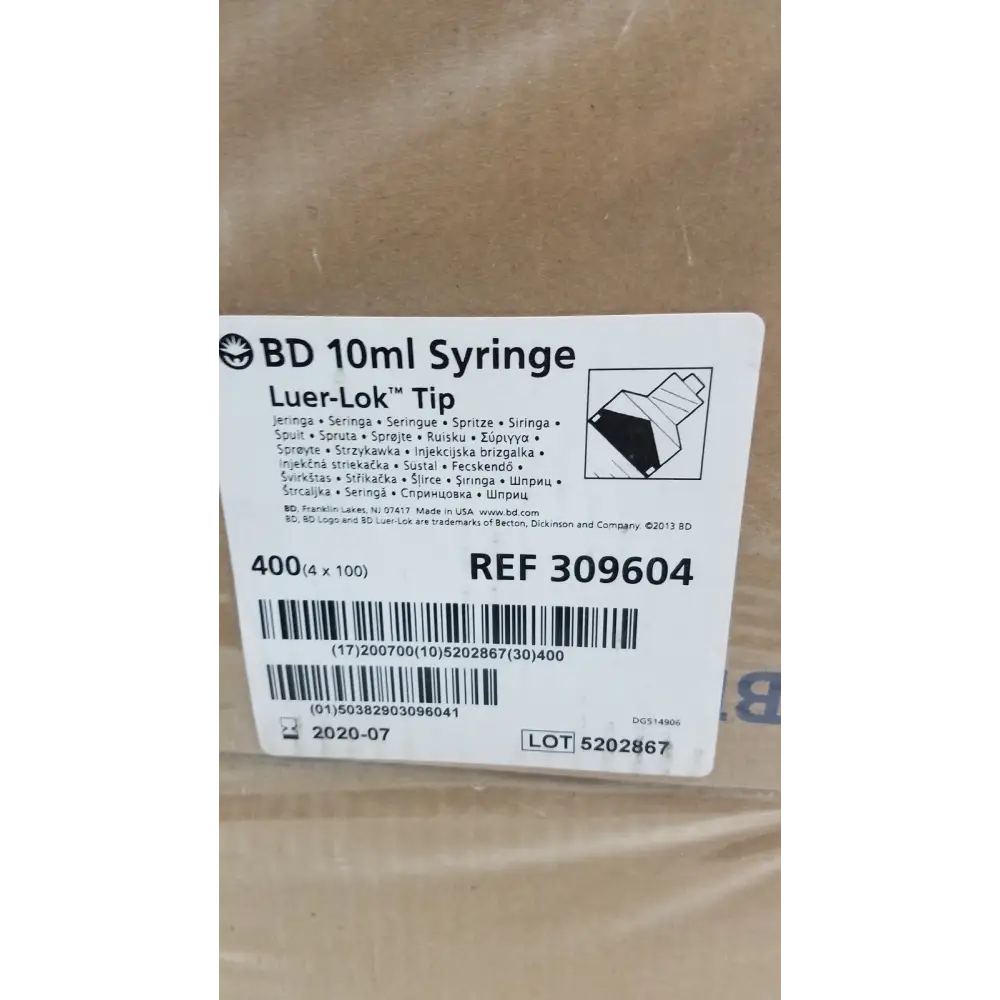 400 (4x100) Piece BD 10ml Syriinge Luer Lok Tip Ref 309604 - Syringes